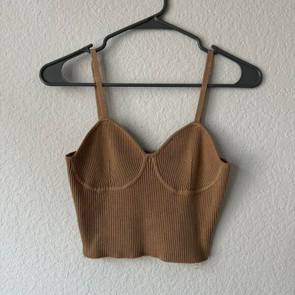 Camel brown/tan ribbed knit corset detail tank top🍸🧸🤍 - Picture 6 of 6